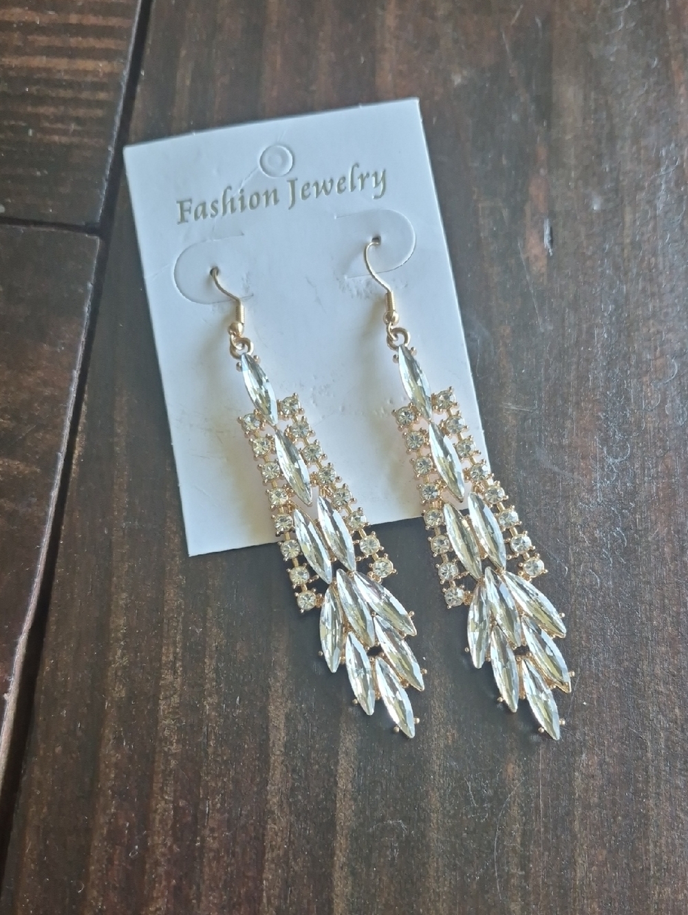 Gold-tone Clear Crystal Style Drop Earrings